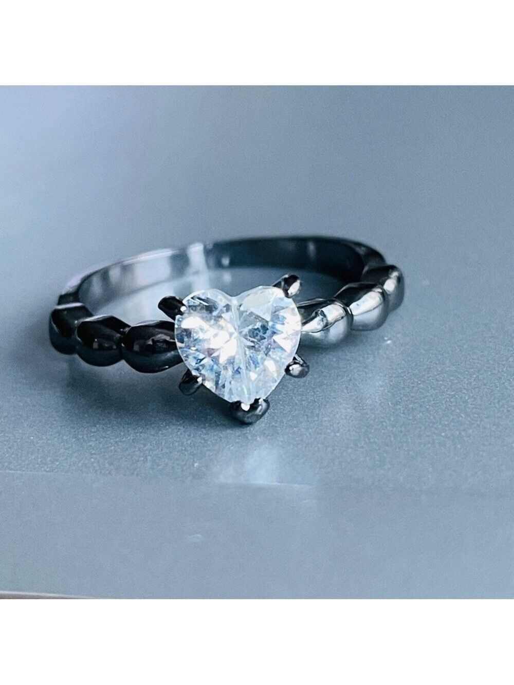 White Heart Cubic Zirconia Solitaire Sterling Silver Black Gold Vermeil …